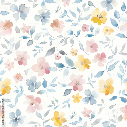 Wallpaper Mural Watercolor Flowers Seamless Pattern in Pastel Colors for an Elegant Atmosphere on White Background Torontodigital.ca