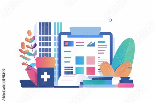 Hospital revenue cycle flat design side view minimal style animation Complementary Color Scheme