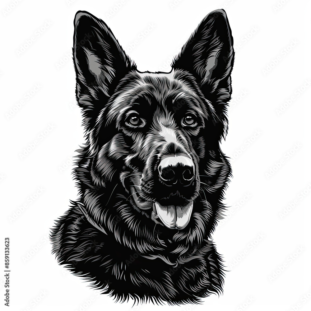 A black and white drawing of a german shepherd dog A black and white drawing of a german shepherd dog