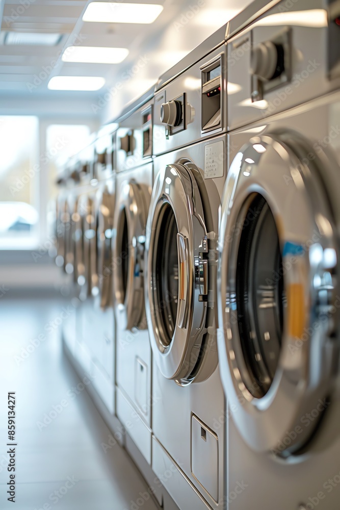 Modern laundry machines in a bright, clean room Modern laundry machines in a bright, clean room