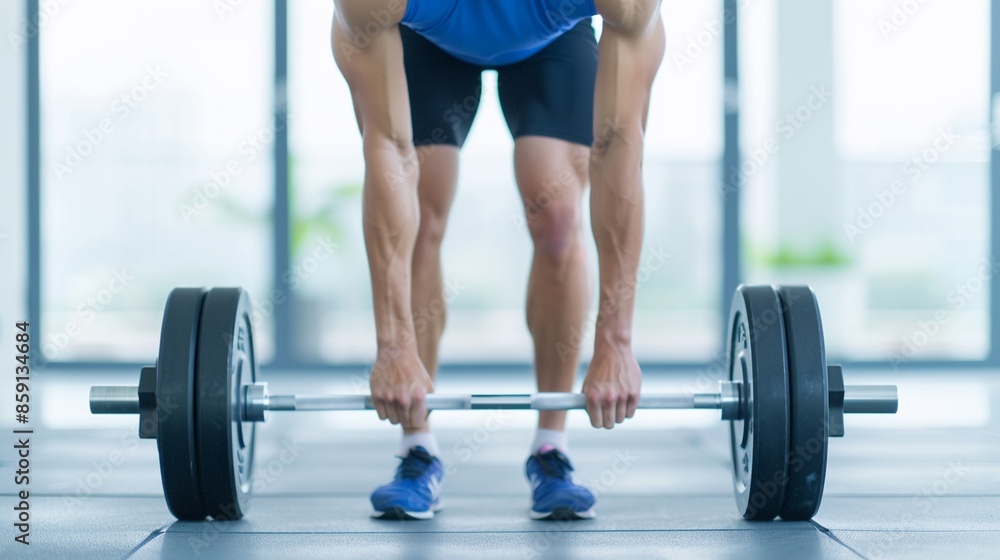 Weightlifter in blue singlet performing squat with barbell, detailed muscles, sharp focus, studio lighting, white background, realistic expression Weightlifter in blue singlet performing squat with barbell, detailed muscles, sharp focus, studio lighting, white background, realistic expression