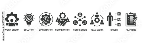 Business teamwork banner web icon vector illustration concept with icon