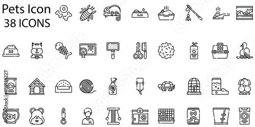 Set of pets icons. Line art style icons bundle. vector illustration