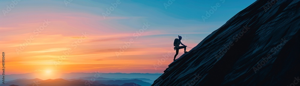 Artistic depiction of a male rock climber on a steep cliff, bold lines, vibrant tones, stylized details, dynamic outdoor adventure, clear sky Artistic depiction of a male rock climber on a steep cliff, bold lines, vibrant tones, stylized details, dynamic outdoor adventure, clear sky