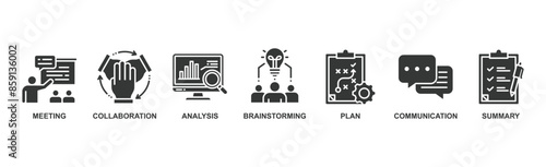 Brief banner web icon vector illustration concept for a briefing of business plan with an icon of meeting, collaboration, analysis, brainstorming, plan, communication, and summary