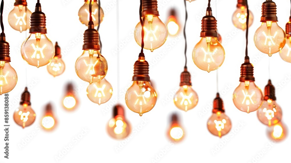 Festive hanging light bulbs on white background Festive hanging light bulbs on white background