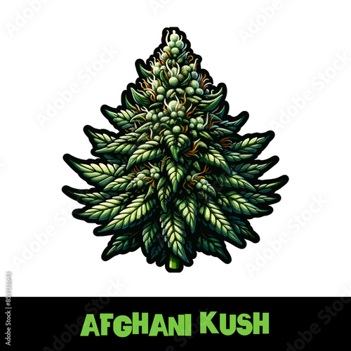 Vector Illustrated Afghani Kush Cannabis Bud Strain Cartoon