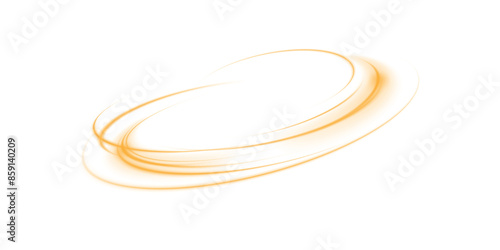 Golden or yellow magical fantasy portal. Round light frame, with fine dust particles, futuristic teleporter. Golden neon lights illuminate night scene with sparkles. Lighting effect. PNG.