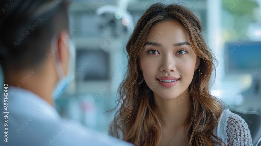 A female patient is being expressed sitting with doctor A female patient is being expressed sitting with doctor