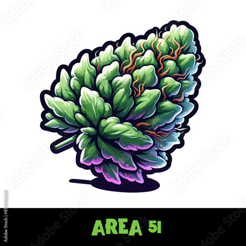 Vector Illustrated Area 51 Cannabis Bud Strain Cartoon