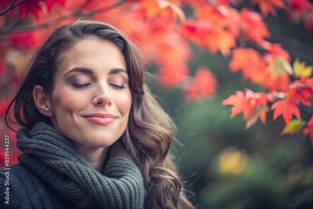 Autumn portrait of a very beautiful happy woman