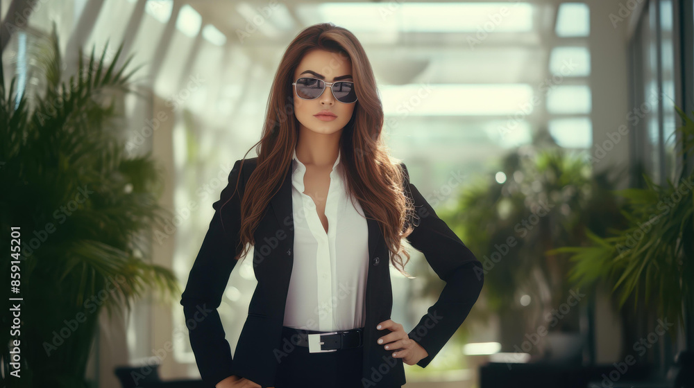 Fototapeta premium Powerful and confident executive business woman standing in office.