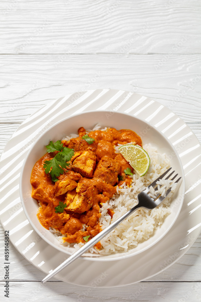 indian spiced fish curry, salmon masala, top view indian spiced fish curry, salmon masala, top view