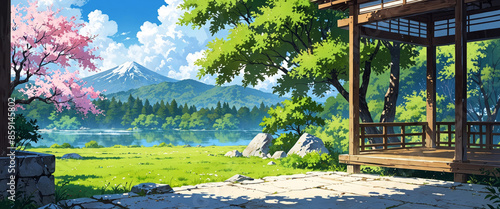japanese anime view nature landscape wallpaper hd aesthetic image.