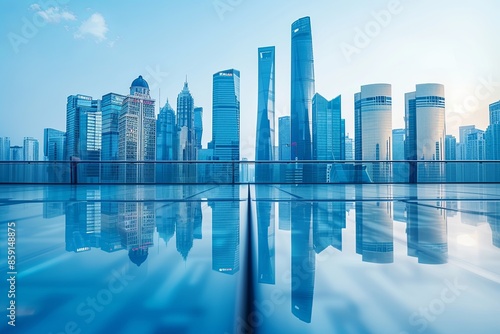 Modern city skyline with skyscrappers and reflection created with Generative AI