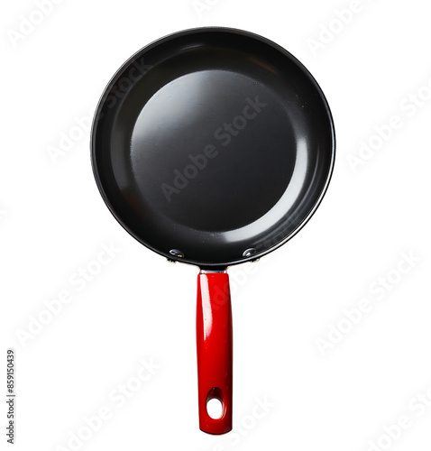 red handled frying pan on transparent isolated background photo