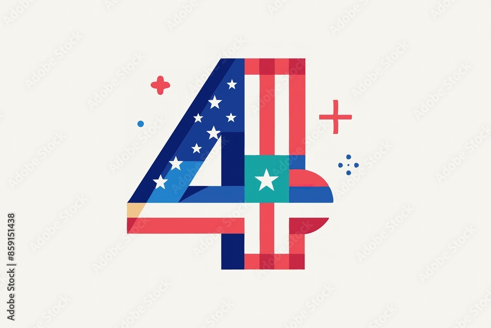 Fototapeta premium Festive 4th of July clipart featuring American flag, fireworks, and patriotic decorations, Colorful 4th of July clipart with stars, stripes, and fireworks for Independence Day Generative AI