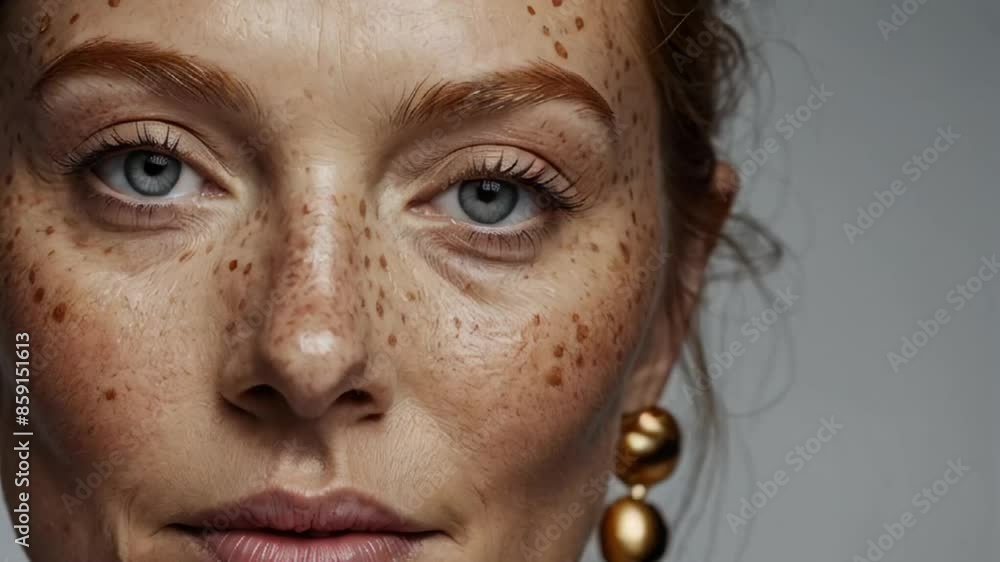 Beautiful adult woman face with freckles Beautiful adult woman face with freckles