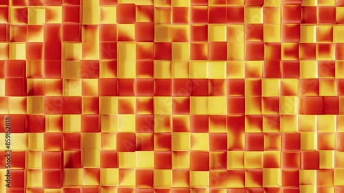 A moving surface consisting of red and yellow cubes. 3d animation