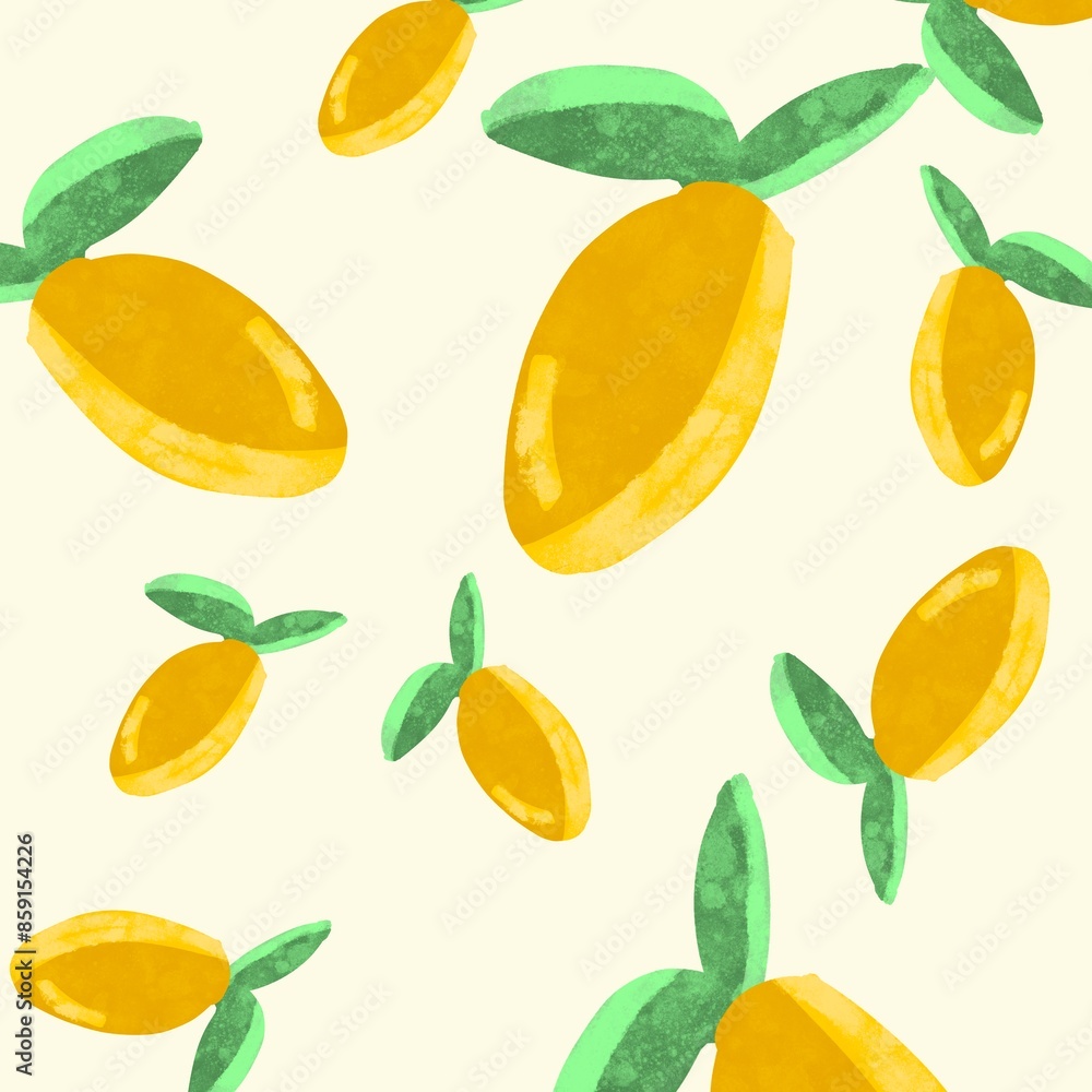 Seamless pattern of lemons with leaves on a light background Seamless pattern of lemons with leaves on a light background