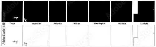 Wallace, Washington, Wilson, Wichita, Woodson, Trego and Stafford County, Kansas (U.S. county, United States of America, USA, U.S., US) map vector illustration, scribble sketch map photo