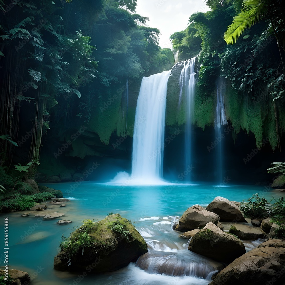 Majestic Waterfall in a Tropical Forest Majestic Waterfall in a Tropical Forest