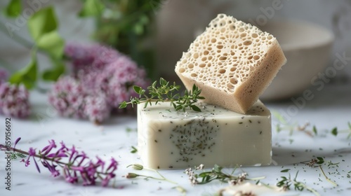Thyme soap with space for hyacinth and luff sponge