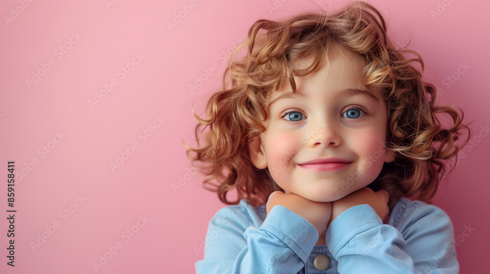 Primer plano de un niño feliz sobre fondo rosa Primer plano de un niño feliz sobre fondo rosa