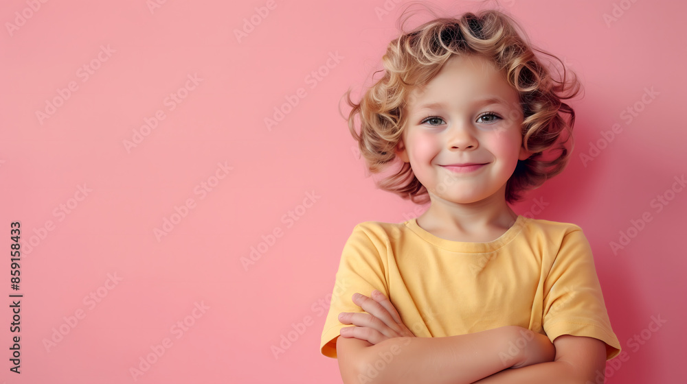 Primer plano de un niño feliz sobre fondo rosa Primer plano de un niño feliz sobre fondo rosa