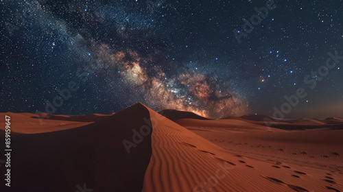 Breathtaking views of the Sahara Desert beneath a starry night sky.