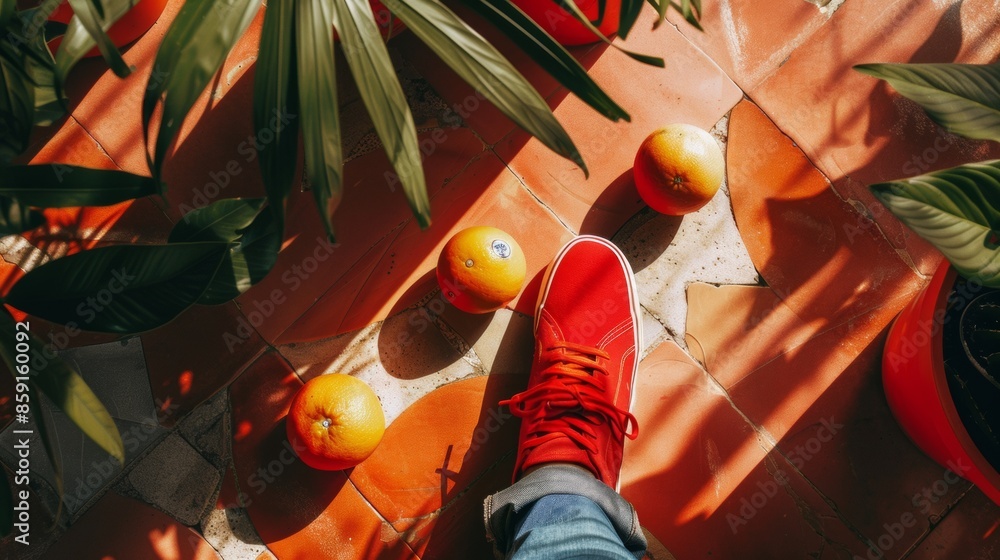 Naklejka premium Red Sneakers and Oranges