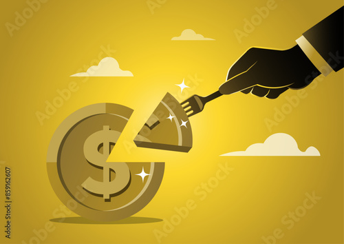 Businessman is given a slice of money on a fork