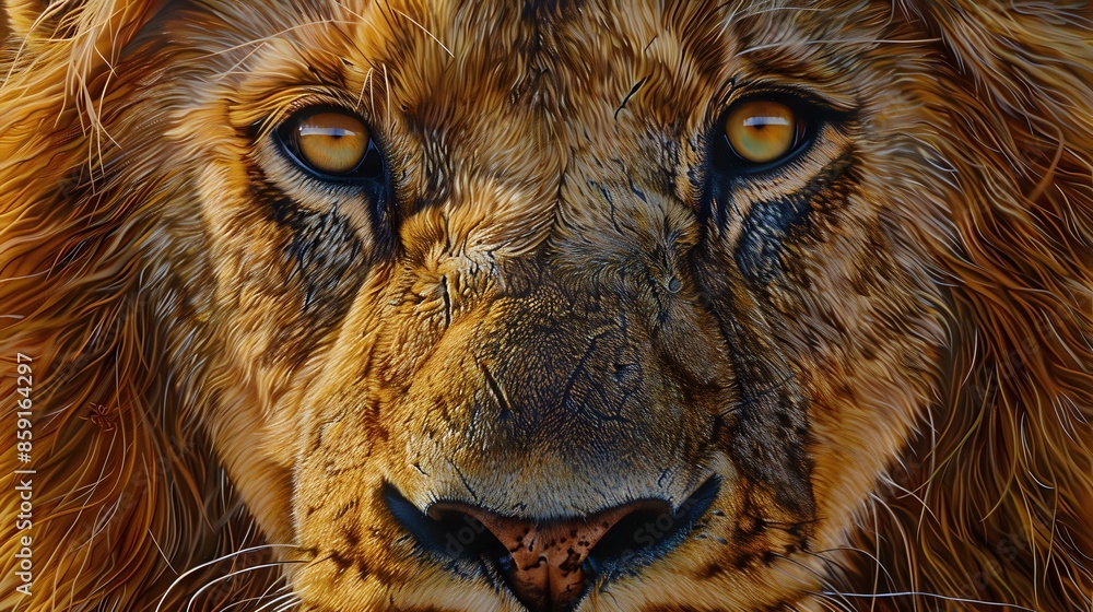 © Berkah - Male lion from the Kgalagadi desert facial portrait in fine art. Panthera leo. © Berkah - Male lion from the Kgalagadi desert facial portrait in fine art. Panthera leo.
