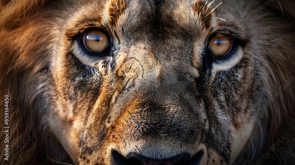 Naklejka premium Male lion from the Kgalagadi desert facial portrait in fine art. Panthera leo.