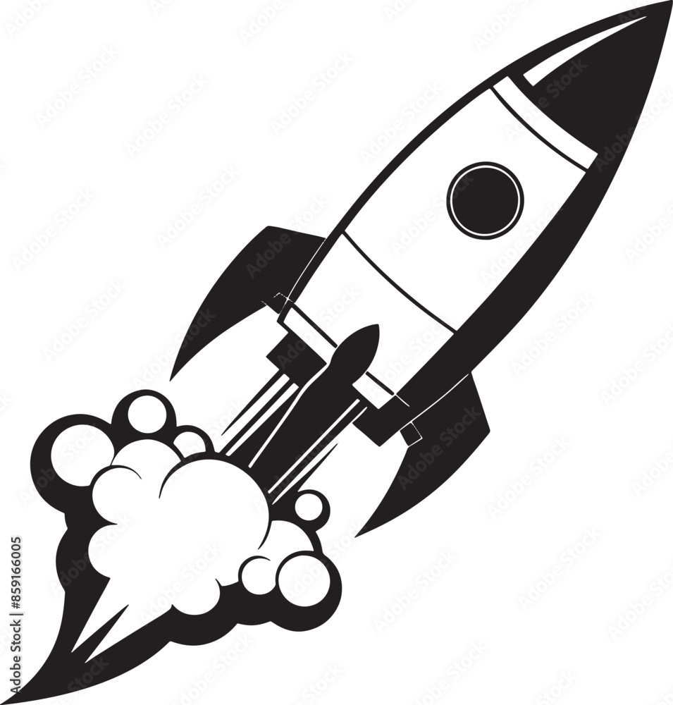 rocket in space illustraation black and white rocket in space illustraation black and white