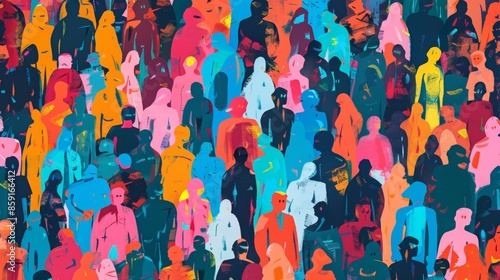Colorful diverse people crowd abstract art seamless 
in a popart pattern. Multi-ethnic community, big cultural diversity group background illustration in modern collage painting style.