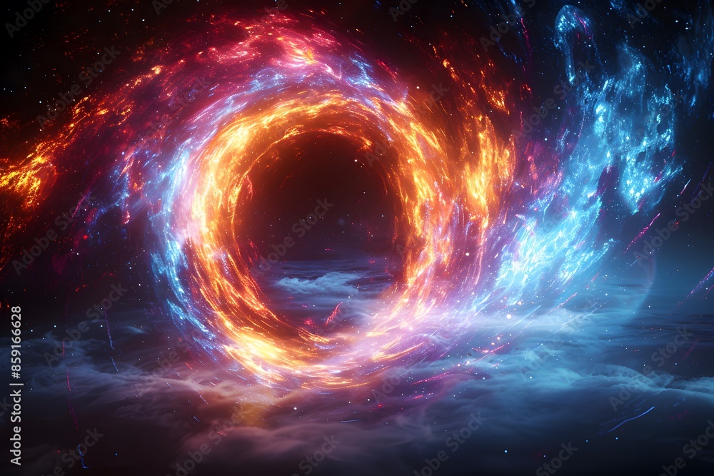 Mystical Portal with Fiery and Icy Elements in a Cosmic Cloudscape - Sci-Fi Concept Art for Posters and Digital Designs Mystical Portal with Fiery and Icy Elements in a Cosmic Cloudscape - Sci-Fi Concept Art for Posters and Digital Designs