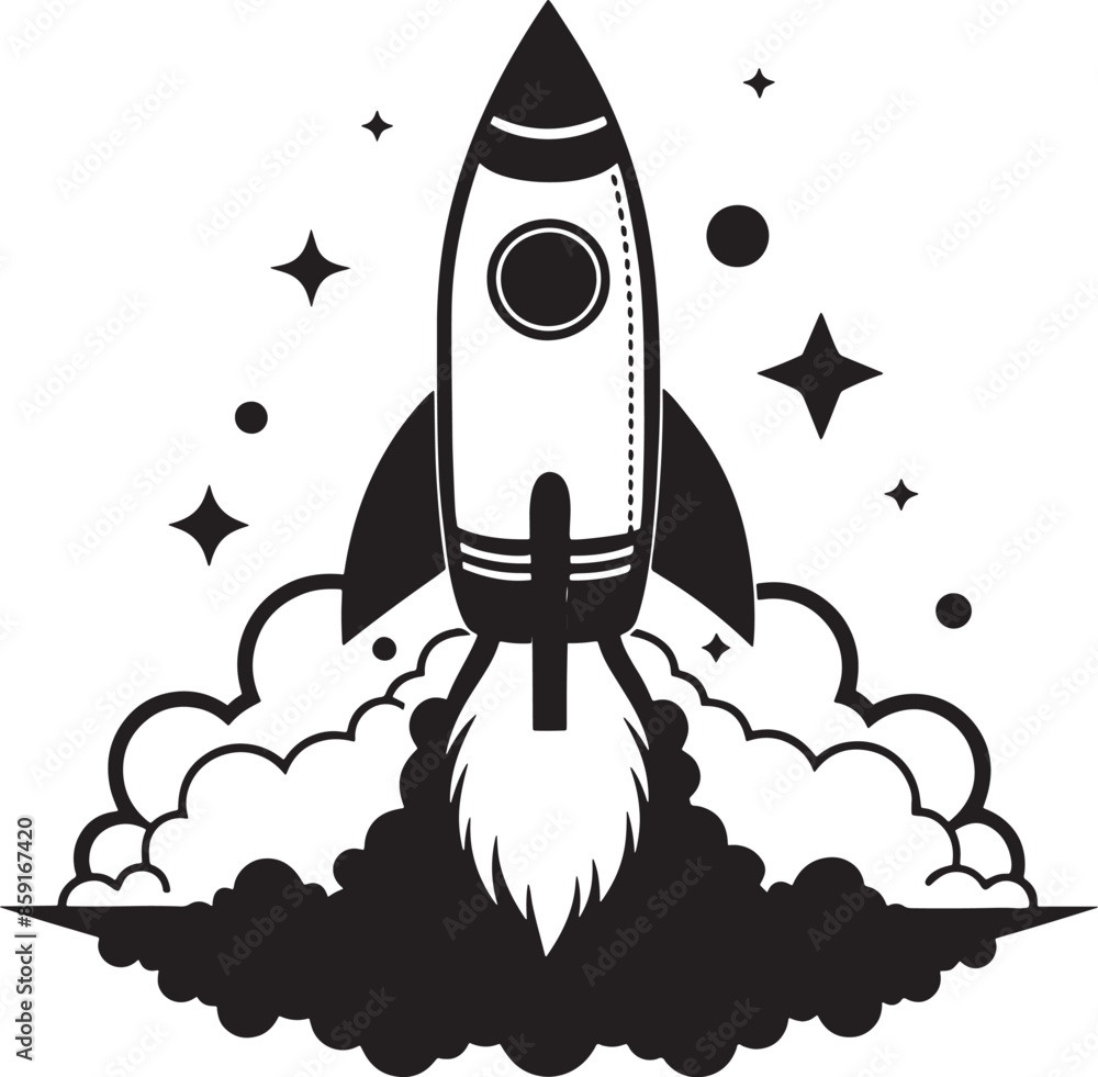 rocket in space illustraation black and white rocket in space illustraation black and white