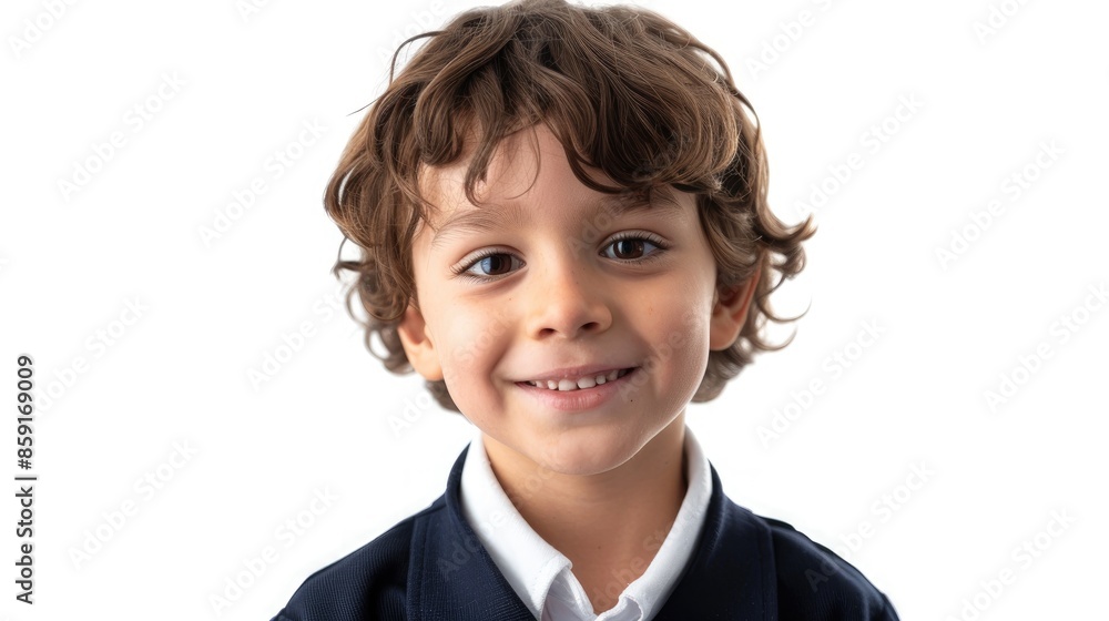 Boy in school uniform with white background in vertical photo Boy in school uniform with white background in vertical photo