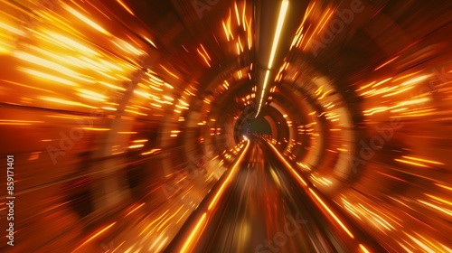 Fototapeta Naklejka Na Ścianę i Meble -  Speeding motion blurred in tunnel. powerful of abtract light trails. 3d rendering