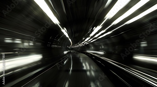 Speeding motion blurred in tunnel. powerful of abtract light trails. 3d rendering