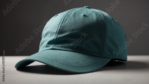 Wallpaper Mural a teal baseball cap on white table and plain background with dramatic lighting Torontodigital.ca