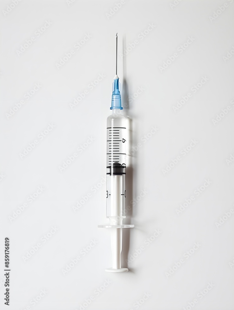 Close up of medical syringe on white background with space for text Close up of medical syringe on white background with space for text