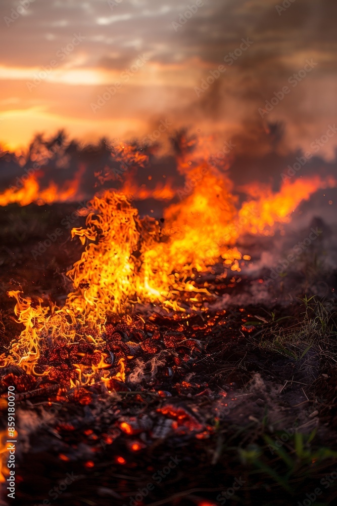 Burning Trash in a Rural Area on a Sunny Day Burning Trash in a Rural Area on a Sunny Day