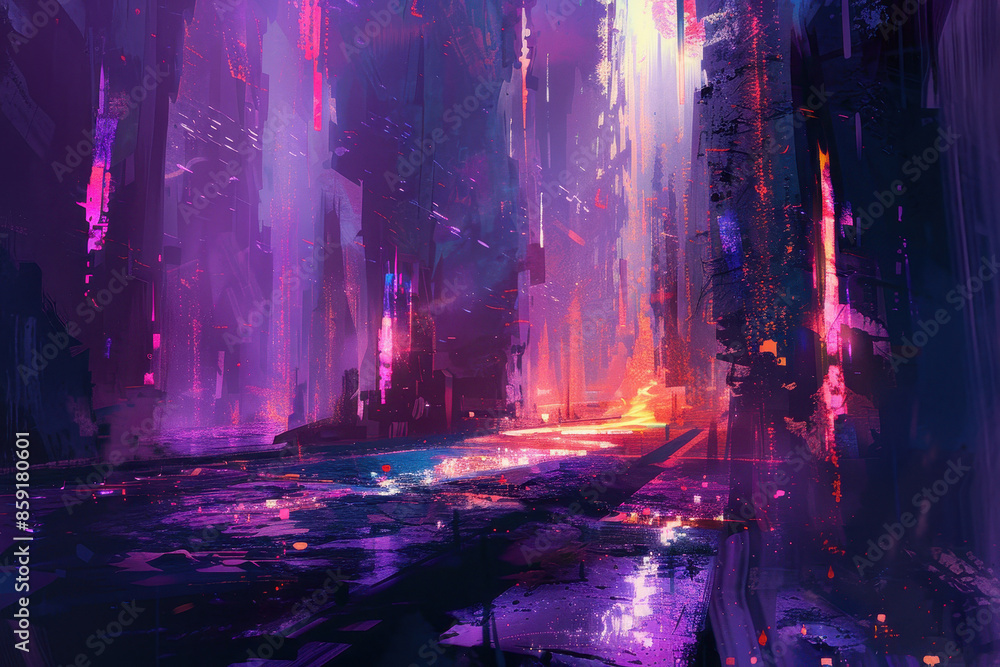 Digital Cityscape with Neon Lights Digital Cityscape with Neon Lights