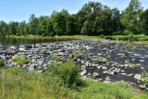 nature and river Ostravice near village Vratimov in Czech republic photo