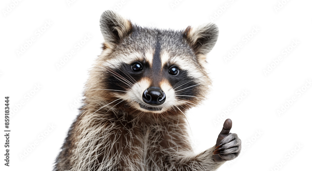 A raccoon giving a thumbs up isolated on transparent background, png file A raccoon giving a thumbs up isolated on transparent background, png file