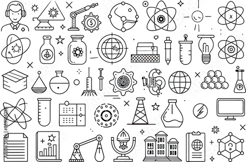 physics icon set. editable stroke outline icons set. 