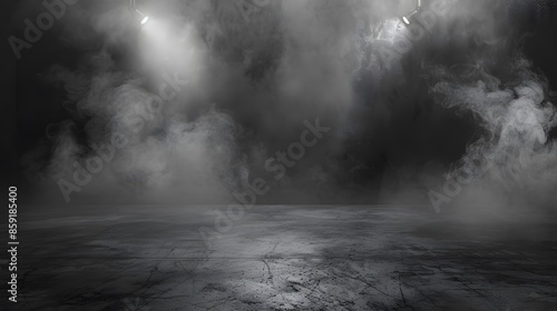 Abstract technology background, Empty dark cement floor, studio room with smoke floating up the interior texture, wall background, spotlights, laser light, digital future technology concept.