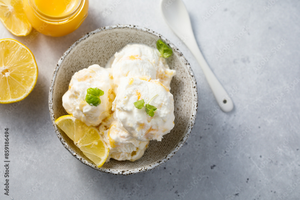 Homemade lemon ice cream or sorbet Homemade lemon ice cream or sorbet
